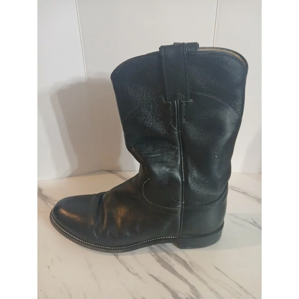 Justin 3703L  Cora Women's Classic Ropers Leather Cowboy Boots Black Size 7C
